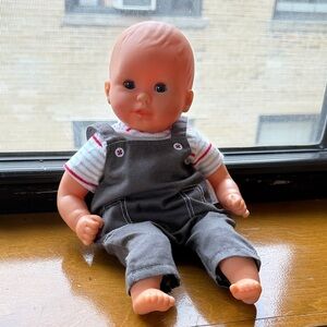Corolle Baby Doll in Gray Overalls with stripe short 12”